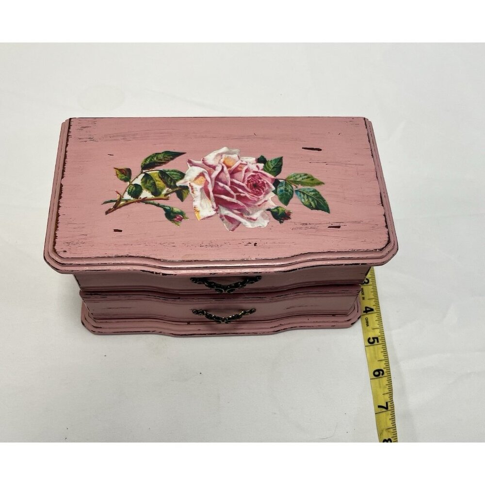 Vintage Wooden Jewelry Box with Mirror - Picture 2 of 6